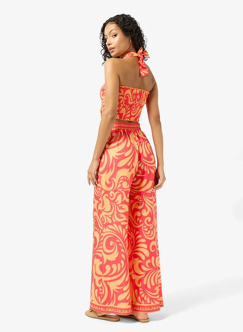 جينجر Bandeau Sweetheart Neckline Floral Top & Pant Coord Set